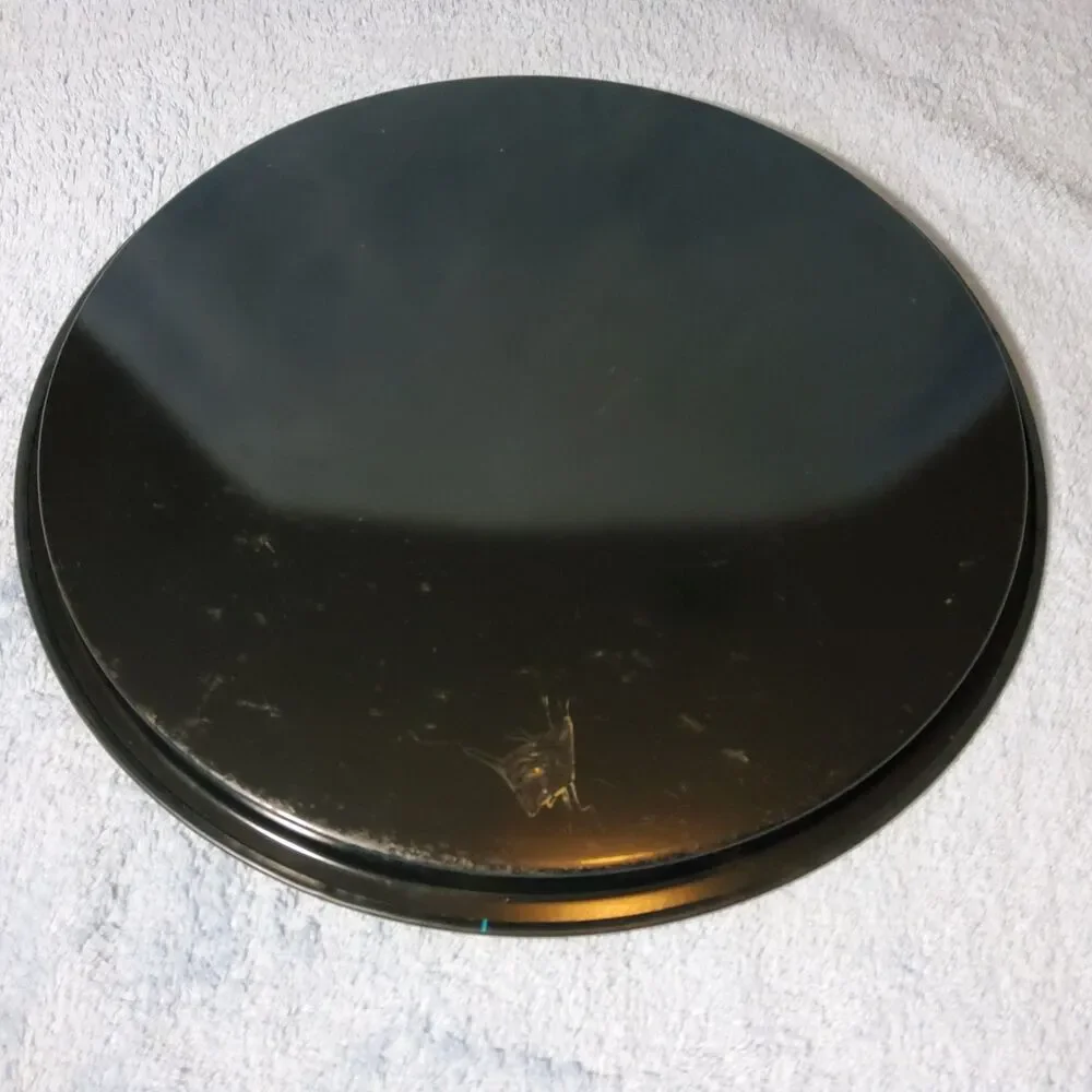 Vintage Missouri State Souvenir Round Metal Tray Black Gold Hawthorn Flower 11